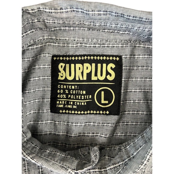 Surplus Men Button Up Gray Short Sleeve Striped Shirt Size‎ Large - Picture 6 of 6